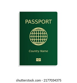 Green passport cover vector. Isolated international passport template. Biometric symbol.