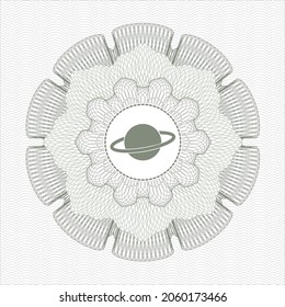 Green passport emblem. with planet, saturn icon inside