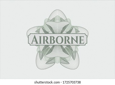 Green passport emblem with text Airborne inside