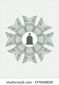 Green passport emblem. with tombstone icon inside