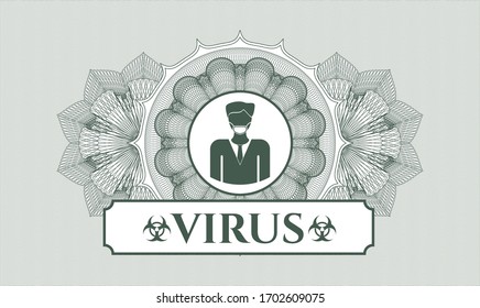 Green passport emblem. Vector Illustration. Detailed with man wearing face mask icon and Virus text inside
