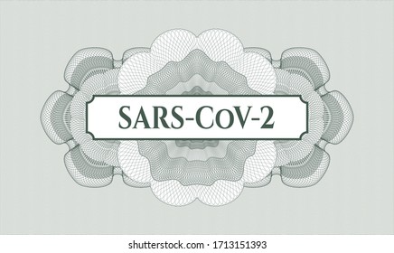 Green passport emblem. Vector Illustration. Detailed with text SARS-CoV-2 inside