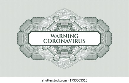 Green passport emblem. Vector Illustration. Detailed with text Warning Coronavirus inside