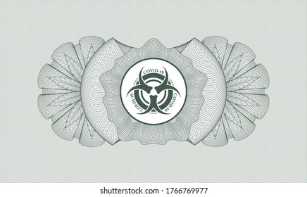 Green passport emblem. Vector Illustration. Detailed with biohazard covid-19 icon inside