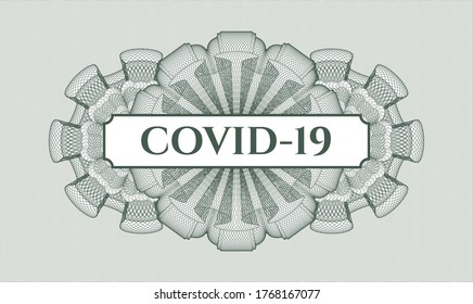 Das Emblem des grünen Passes. Vektorgrafik. Detaillierte Angaben mit dem Text COVID-19 innen
