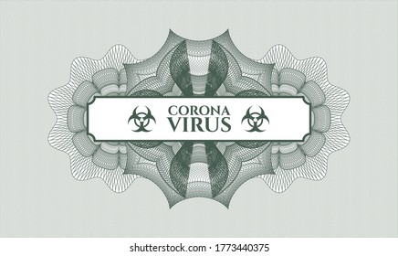 Green passport emblem. Vector Illustration. Detailed with text Coronavirus inside