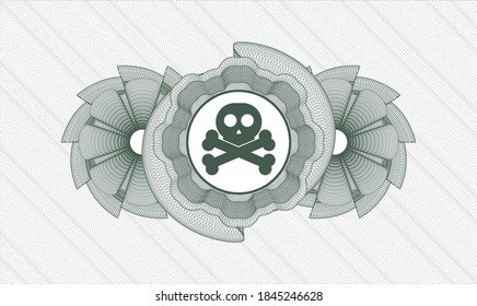 Green passport emblem. Vector Illustration. Detailed with crossbones icon inside