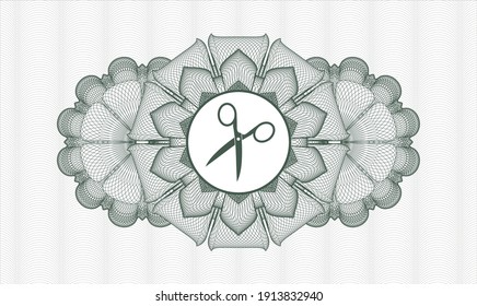 Green passport emblem. Vector Illustration. Detailed with scissors icon inside