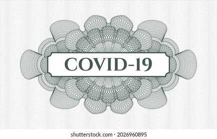 Green passport emblem. Vector Illustration. Detailed with text COVID-19 inside