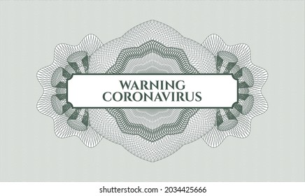 Green passport emblem. Vector Illustration. Detailed with text Warning Coronavirus inside