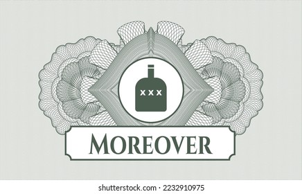 Green passport emblem. Vector Illustration. Detailed with bottle of alcohol icon and Moreover text inside