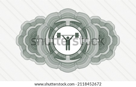 Green passport emblem. Vector Illustration. Detailed with weightlifting icon inside