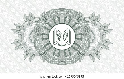 Green passport money rosette with book icon inside