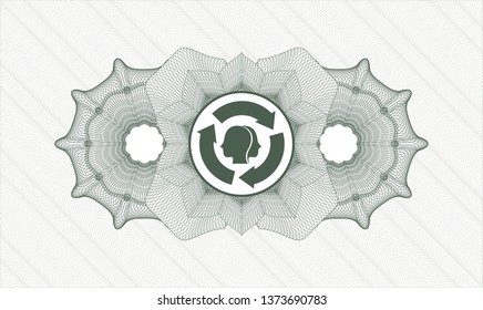 Green passport money rosette with brain storm icon inside