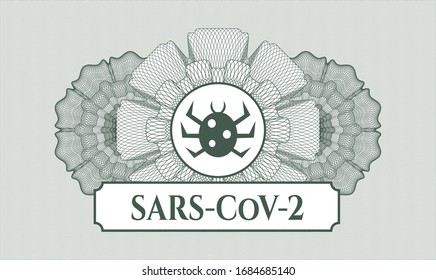 Rosette für grünen Pass mit Fehlersymbol und SARS-CoV-2-Text innen