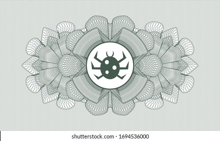 Green passport money rosette with bug icon inside