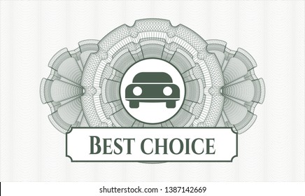 Green passport money rosette with car seen from front icon and Best Choice text inside