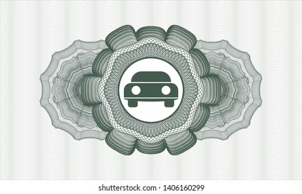 Green passport money rosette with car seen from front icon inside