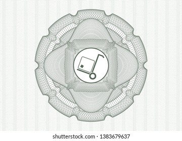 Green passport money rosette with cargo icon inside