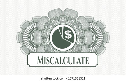 Green passport money rosette with chart icon and Miscalculate text inside