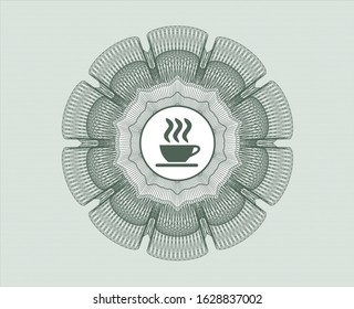 Green passport money rosette with coffee cup icon inside