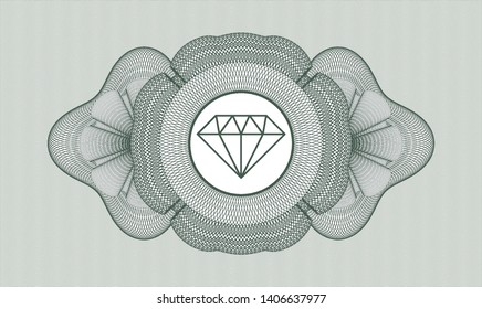 Green passport money rosette with diamond icon inside