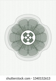 Green Passport Money Rosette With Dumbbell Icon Inside