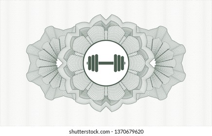 Green Passport Money Rosette With Dumbbell Icon Inside