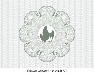 Green passport money rosette with fire icon inside