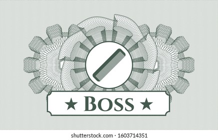 Green passport money rosette with hair comb icon and Boss text inside