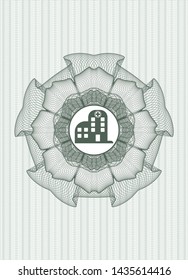 Green passport money rosette with hospital icon inside