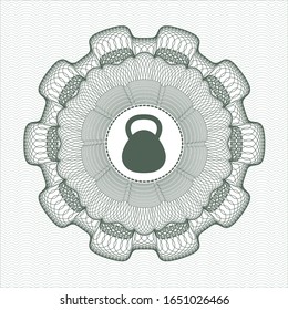 Green passport money rosette with kettlebell icon inside
