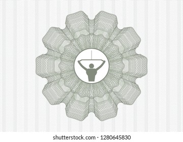 Green passport money rosette with lat pull down, exercise icon inside