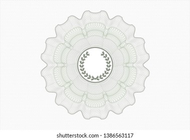 Green passport money rosette with leaf crown icon inside