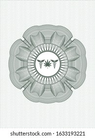 Green passport money rosette with medicinal weed icon inside