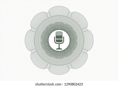 Green passport money rosette with microphone icon inside