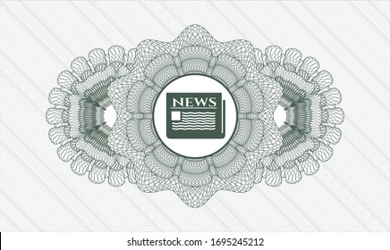 Green passport money rosette with newspaper icon inside