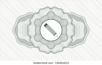 Green passport money rosette with pencil icon inside