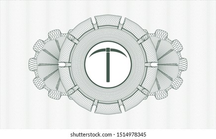 Green passport money rosette with pickaxe icon inside
