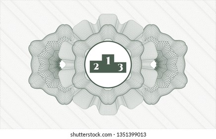 Green passport money rosette with podium icon inside