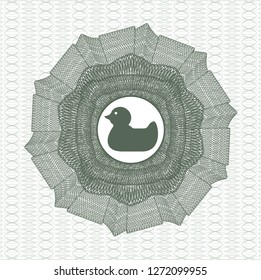 Green passport money rosette with rubber duck icon inside