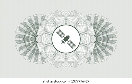 Green passport money rosette with satelite icon inside