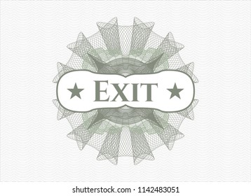 Green passport money rosette with text Exit inside