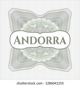 Green passport money rosette with text Andorra inside