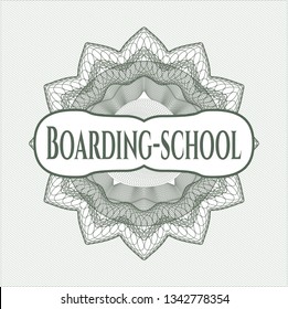 Green passport money rosette with text Boarding-school inside