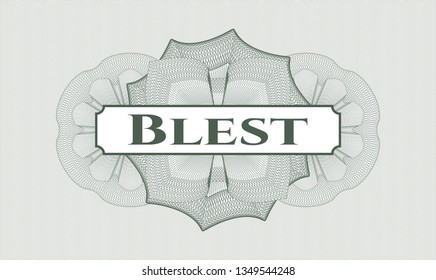 Green passport money rosette with text Blest inside