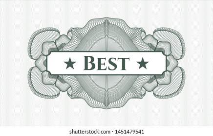 Green passport money rosette with text Best inside