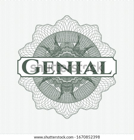 Green passport money rosette with text Genial inside