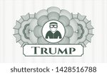 Green passport money rosette with thief icon and Trump text inside
