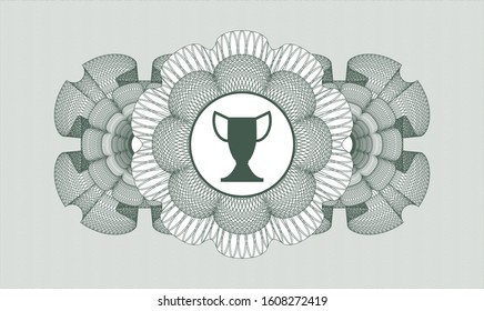 Green passport money rosette with trophy icon inside